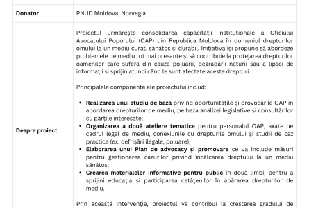 Consolidarea capacităților OAP de a acționa în domeniul dreptuluiomului la un mediu curat, sănătos și durabil